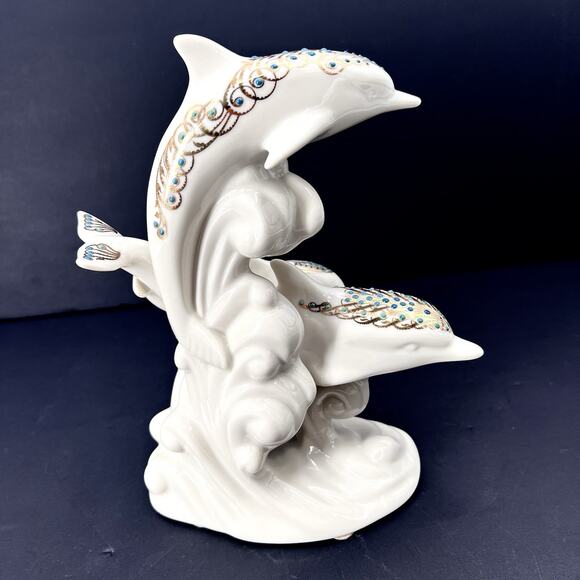 Vintage 1996 Lenox China Jewels Collection 3 Frolicking Dolphins Figurine 8" - Picture 5 of 10